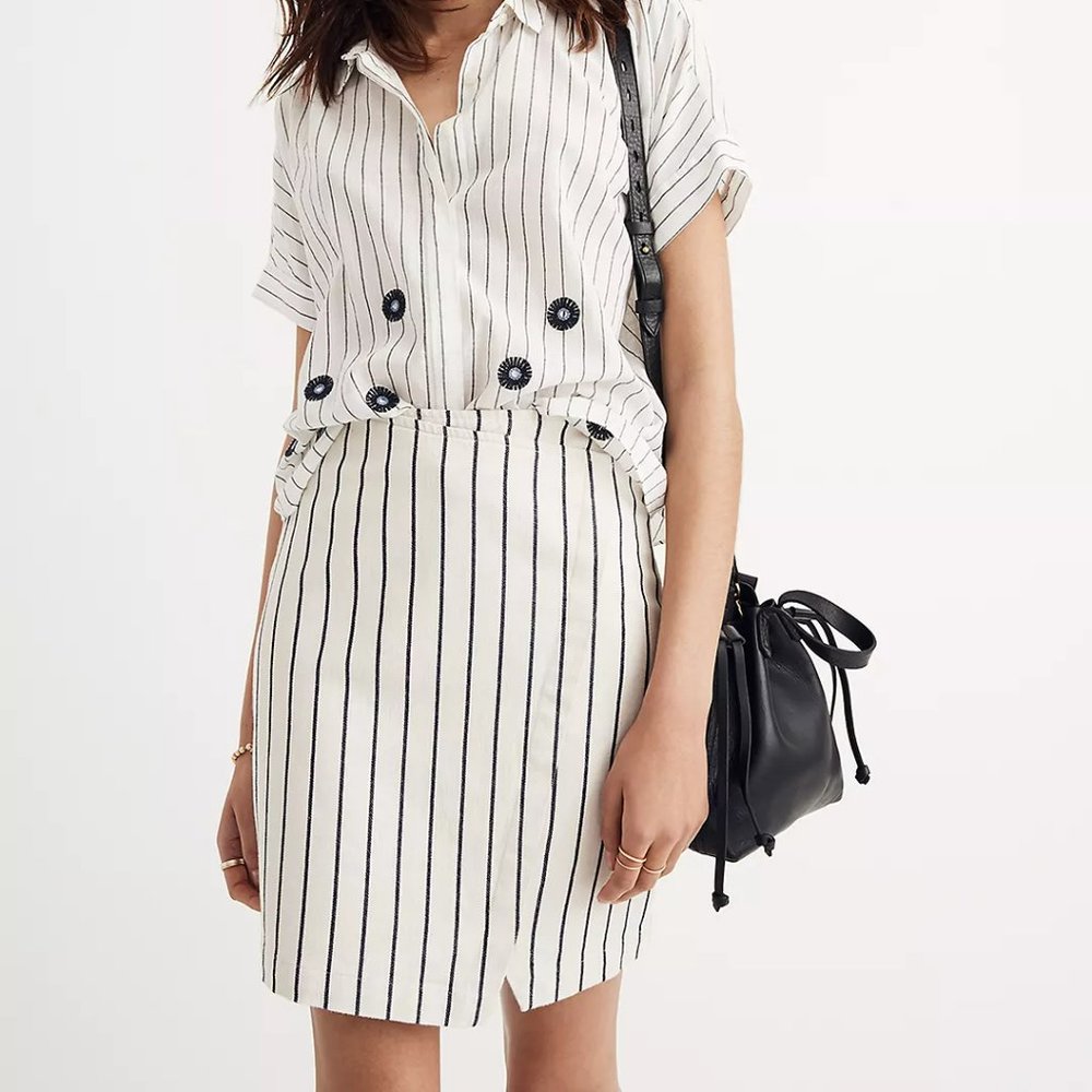 NWT Madewell Faux Wrap Mini Skirt Side Slit Railroad Stripe Size 6 Medium